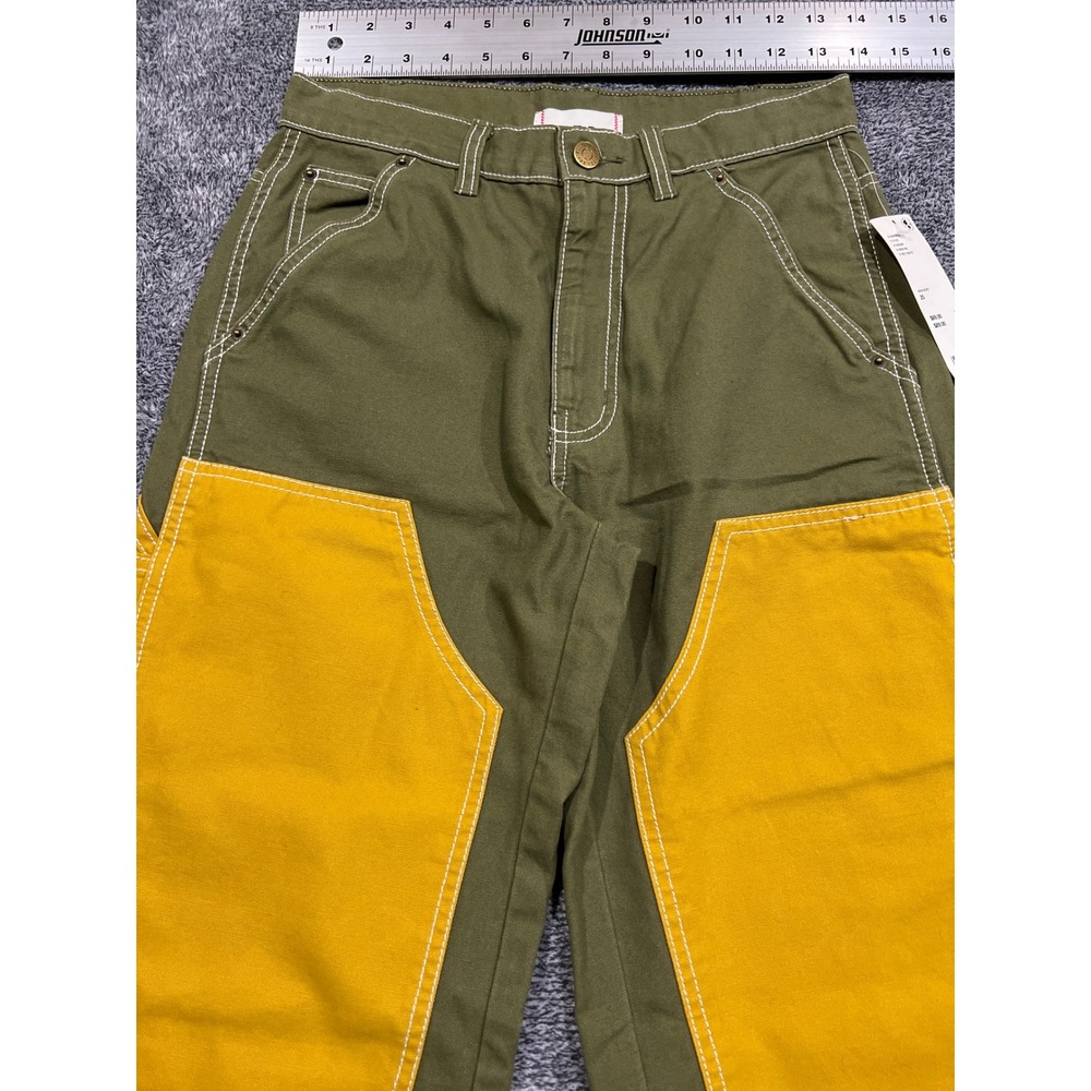 BDG Urban Outfitters Double Knee Carpenter Pants Olive Green Yellow Canvas 25